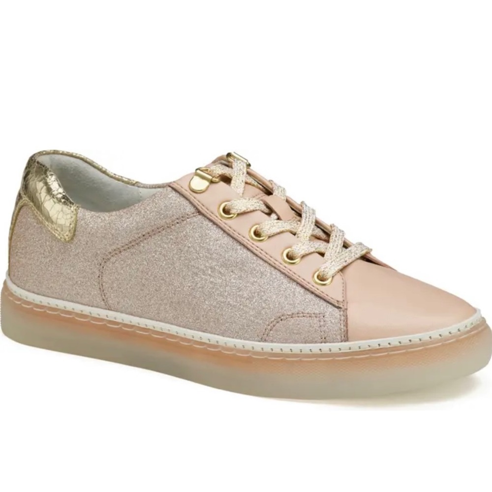 Johnston and Murphy Sneakers Champagne Glitter Fabric and Leather Size 7